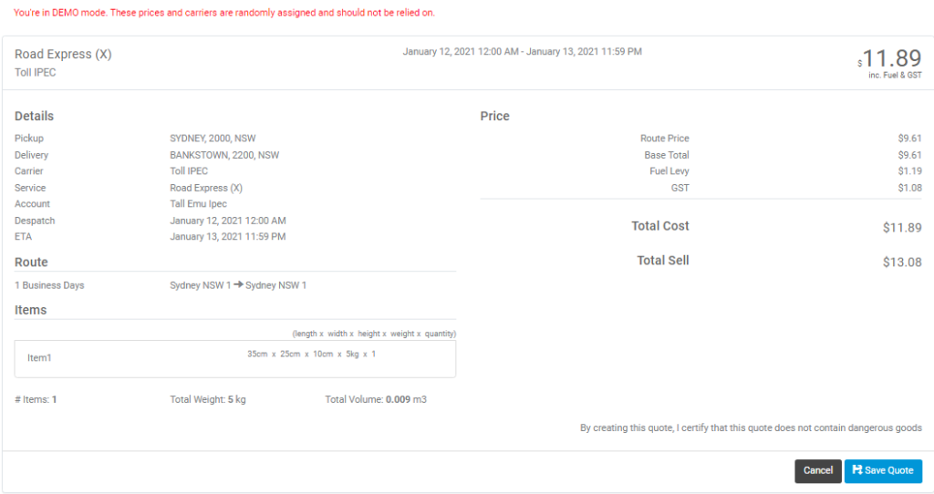 Create Freight Quotes General Help Tall Emu CRM + MYOB CRM Australia