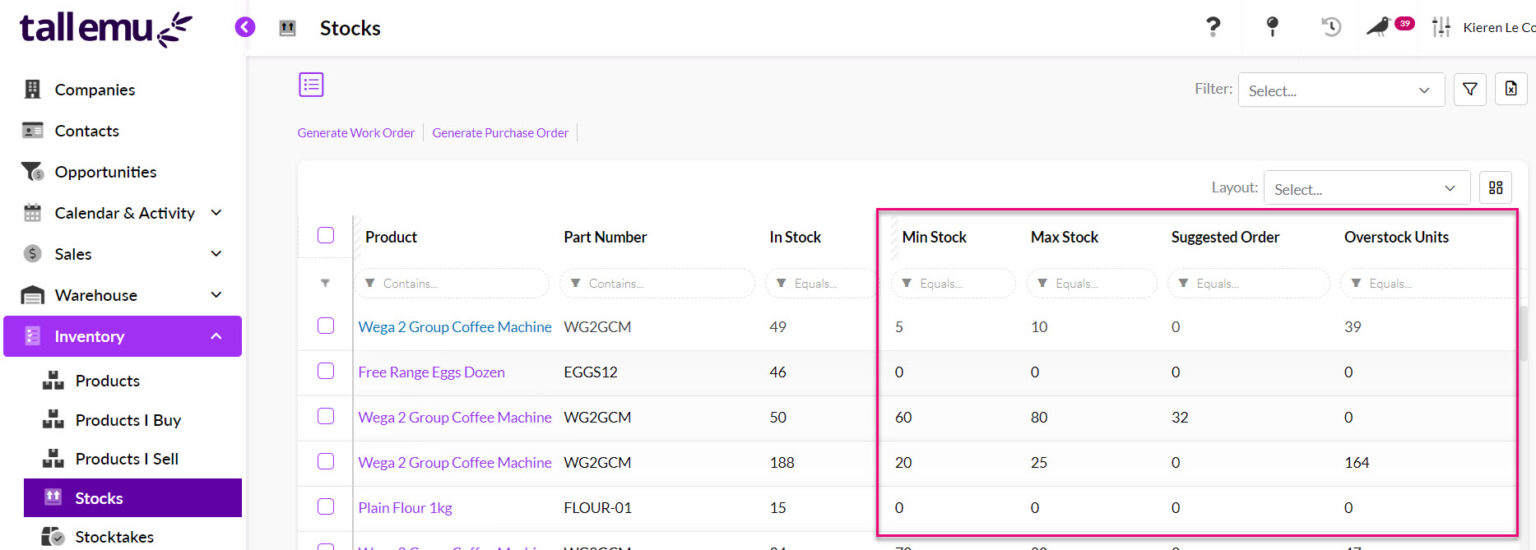 Product Inventory Details - General Help - Tall Emu CRM